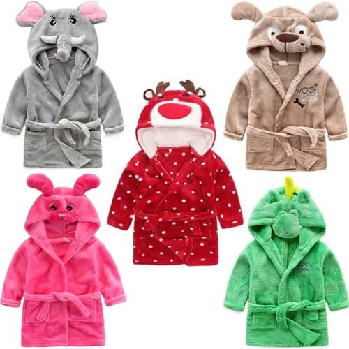 Autumn New Arrival Baby Clothes Sleevewear Bath Robs For Kids Boys Girls Long Sleeve Hoodies Cute Cartoon Animals Warm Pajamas