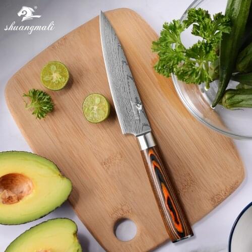 Shuangmali 5‘’ Small Size Kitchen Chef Cleaver Knife Laser Damascus Pattern Stainless Steel Paring Utility Steak Peeling Knives