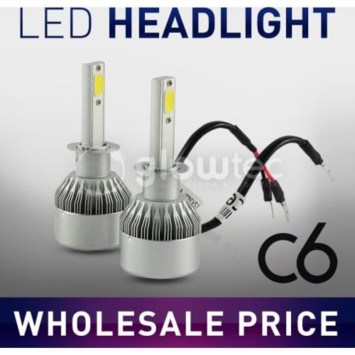 WHOLESALE 2pcs C6 H7 6000K LED CAR COB HEADLIGHTS 36W/3800Lm ultra brightness auto car LED lights bulbs 12V GLOWTEC