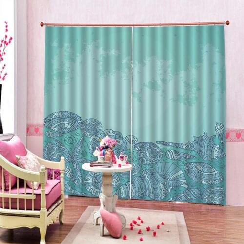 Custom Shell Starfish Beach Curtain Dark Blackout Bedroom Indoor Blue sea bottom Decor Kids Window Drapes For Childrens room