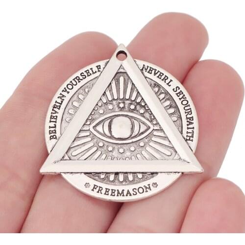 6 x Tibetan Silver Freemason Demon Eye Round Charms Pendants for Necklace Jewelry Making Accessories 39x34mm