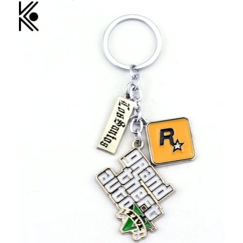 PS4 GTA 5 Game keychain Hot Sale ! Grand Theft Auto 5 Key Chain For Fans Xbox PC Rockstar Key Ring Holder 4.5cm Jewelry Llaveros