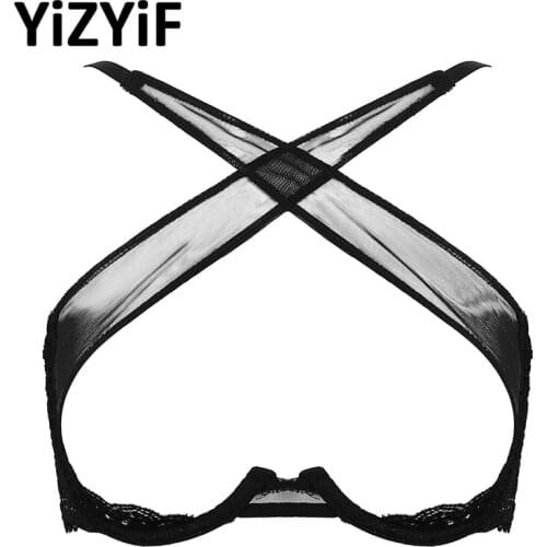 Sexy Lingerie Women Open Cup Bras Sexy See Through Sheer Mesh Lingerie Erotic Bralette Crisscross Front Hollow Out Sexy Bra Top