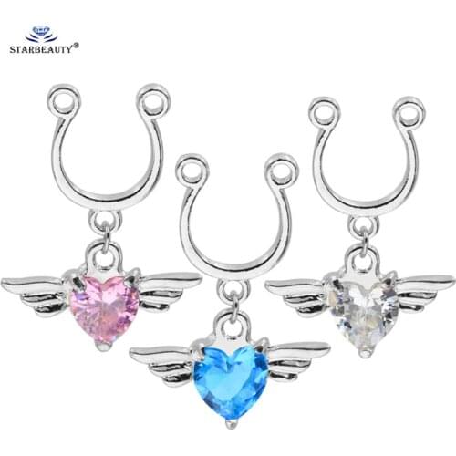 1Pair Stainless Steel Adjustble Size Nipple Earrings Rings Angle Wing Pendant Fake Body Piercing Non-Piercing Earing Party Gift