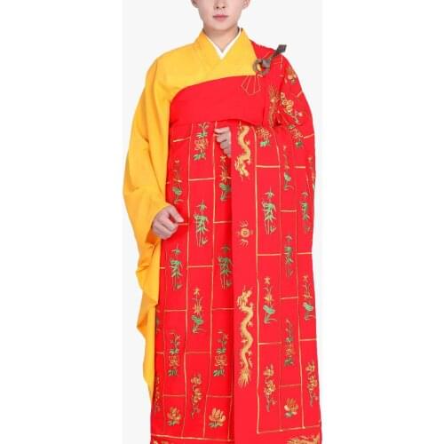 Unisex high quality embroidery flower buddhist shaolin monk kung fu suits zen lay gown clothing zuyi buddha cassock kesa robe