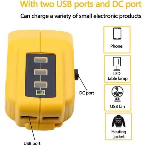 USB Converter Charger For Dewalt 14.4V 18V 20V Li-ion Battery DCB090 USB Charging Adapter Power Supply