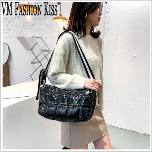 VM FASHION KISS Holographic Nylon Fabric Space Bags Pillow Diamond Lattice Pillow Bag Or Women Messenger Bags Waterproof Nylo