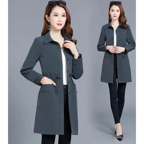 Female Spring Autumn Windbreaker Womens Autumn 2021 New Temperament Middle-Aged And Elderly Waist Was Thinner Korean Jacket D40