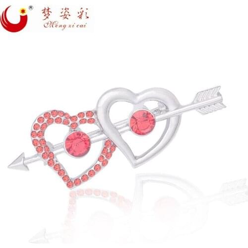 MZC 3 Colors Double Heart Brooches For Women Lapel Collar Pin Wedding white Brooches Love Suit Broche Brosh Boutonniere Bijoux