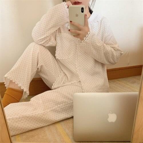 Womens Pajamas Sets Print Autumn Long Sleeve Two Pieces cotton Women Sleepwear Sexy Nightwear female Sleeping Set nightwear