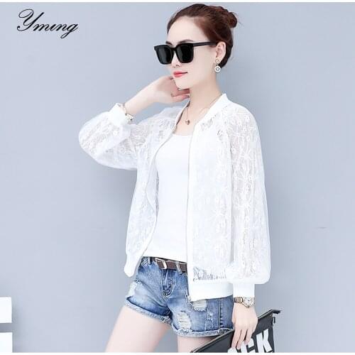 YMING Womens Fashion Cardigan Sun Protection Clothing Summer Loose Thin Coat Breathable Air Conditioning Shirt Lace Large Size