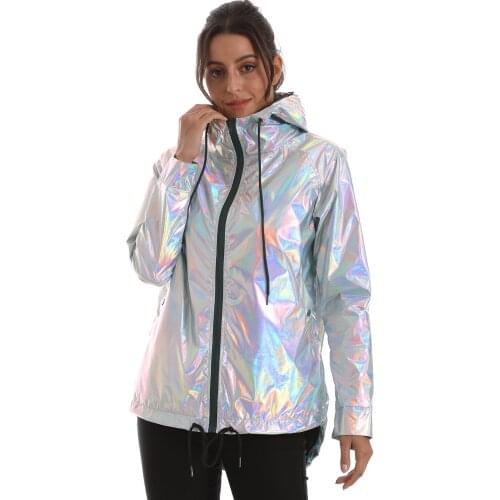 Laser Hiking jackets Women Windproof Waterproof Fluorescent metallic Color Long Raincoat Outdoor Camping Trekking Windbreaker