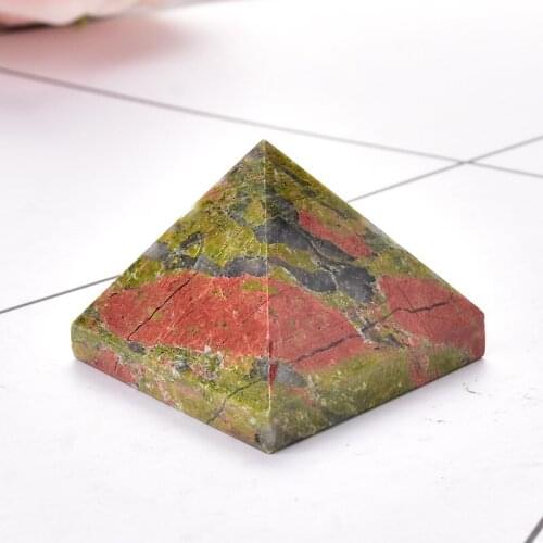 1pc Natural Unakite Pyramid Gemstone Reiki Chakra Crystal Point Healing Stone Handmade Crafts Polished Ore Mineral Energy Tower