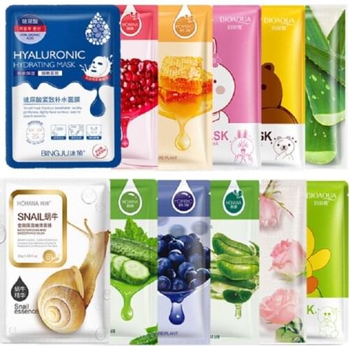 Express Shipment 100PCS/Lot Horec BIOAQUA Skin Care Sheet Mask Aloe Honey Green Tea Seaweed Facial Mask Beauty Face Care
