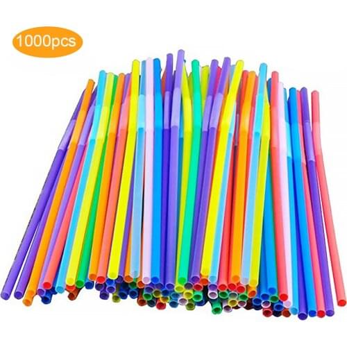 1000/600/300/200pcs Plastic Drinking Straws 8 Inches Long Multi-Colored Striped Bedable Disposable Straws Multi Colored Straw