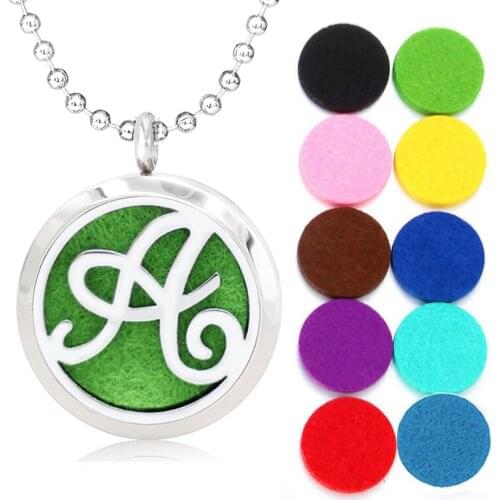 30mm Diffuser Necklace Pendant English Letters Women Jewelry 316L Stainless Steel Aromatherapy Perfume Locket 10pcs Pads Gifts