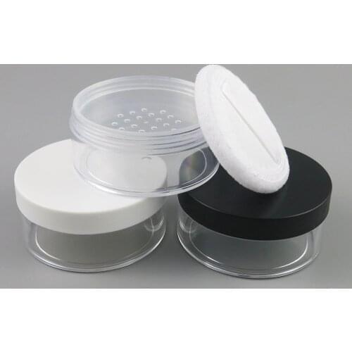 360 x 50g Plastic Empty Loose Powder Pot With Sieve Cosmetic Makeup Jar Container Handheld Portable Sifter with Black White Cap