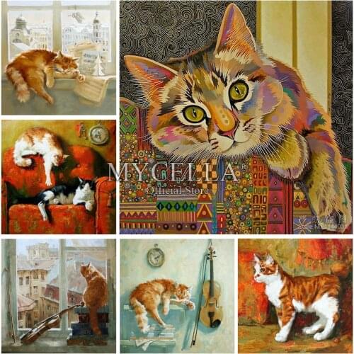 5D DIY Diamond Painting Cartoon Cat Full Round Drill Diamond Embroidery Handwork Home Decor Gift Needlework Mosaic Animals