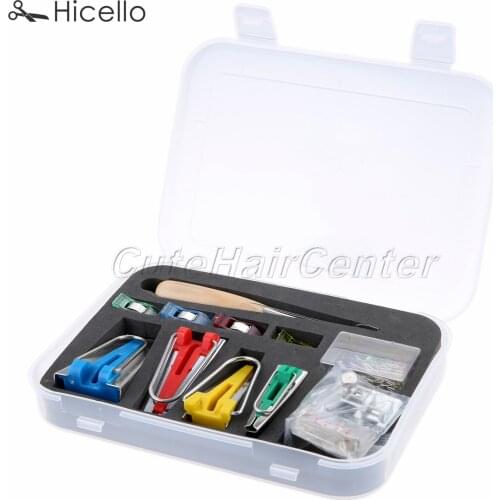 60pcs Sewing Tools set Tape Maker Binding Fabric Bias Wonder Clip Wooden Awl Adjustable Bias Binder Foot Ball Point pins Hicello