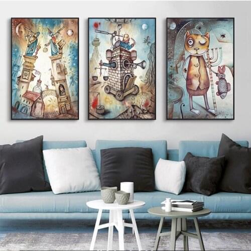 Watercolor Vintage Fantasy City Posters Prints Abstract Fairy Dream Star Wall Art Pictures Retro Room Home Decor Canvas Painting