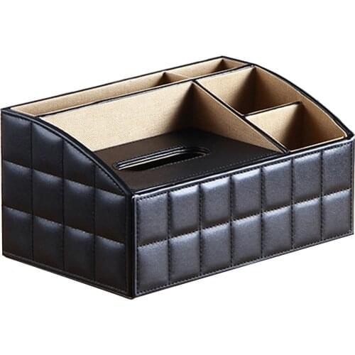 Behogar Multifunctional Desk Organizer Caddy Office Tissue Box Remote Control Holder PU Leather 4 Compartments Teacher Supplies