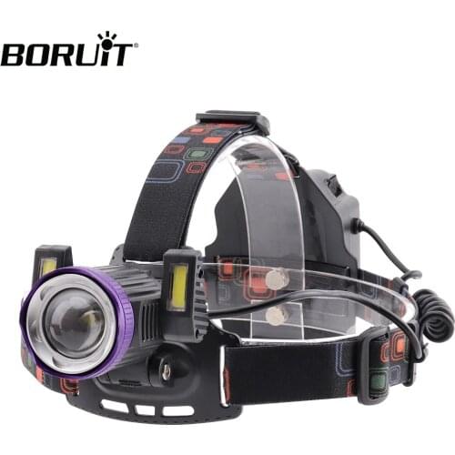 BORUiT XM-L T6 COB LED Headlamp 4-Mode Zoom Headlight USB Charger 18650 Head Torch for Outdoor Fishing Camping Lighting