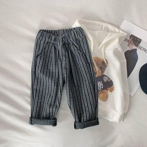 2021 Korea style girls boys striped pants autumn fashion kids long pants 1-7 years