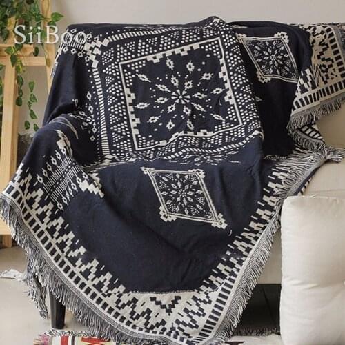 Navy beige geometric yarn dyed sofa cover sofa towel sofa chair blanket duplex slip-resistant vintage sofa cover SP3966