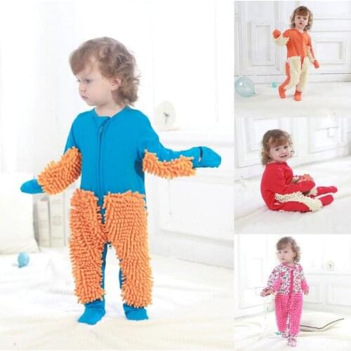 Baby Mopping Suit Clothes Long Sleeve Crawling Clothing Toddler Jumpsuit Suit Cotton Infant Cleaning Lazy People Mopping Clothes