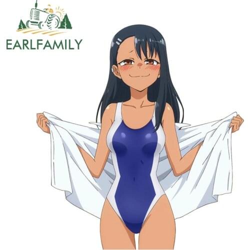 EARLFAMILY 13cm x 12cm for Nagatoro Car Stickers Occlusion Scratch Sexy Decals Anime Sunscreen Surfboard Trunk Decor Car Goods