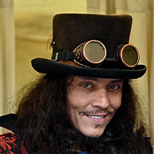 LUCKYLIANJI Womens Mens Dome Flat Top Steampunk Windproof Goggles Wool Felt Magician President Lincoln Gentleman Bowler Hat