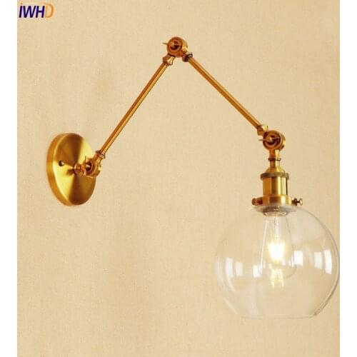 IWHD Glass Ball Retro Vintage Wall Light Fixtures Gold Loft Industrial Edison Home Lighting Adjustable Long Arm Wall Lamp