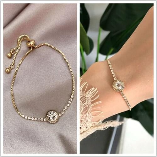 Classic Simple Rhinestone Inlaid Metal Chain Bracelet Bangle Korean Wrist Jewelry Bracelets for Women Men Girls Gift Wholesale