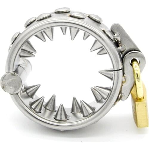 Stainless Steel Chastity Cage Metal CBT Penis Slave BDSM Ring Cock Cage 6mm Long Spiked Teeth Scrotum Pendant Men Sex Toys