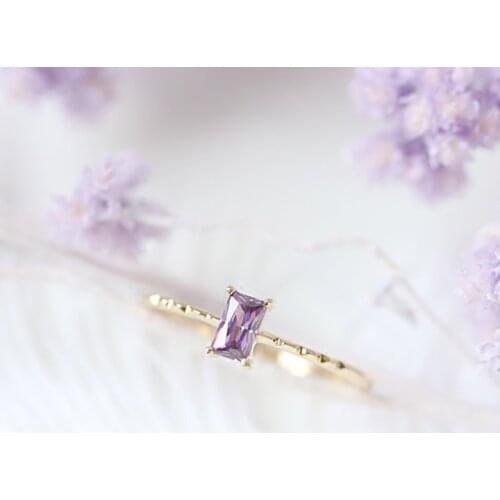 ZHOUYANG Ring For Women Korean Style Square Purple Cubic Zirconia Light Yellow Gold Color Fashion Jewelry Gift For Girls KBR011