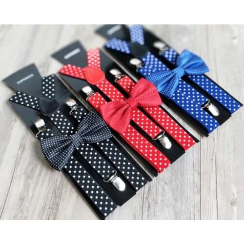 200sets/lot Adjustable kid Clip-On dot Braces and bowtie sets/Boys Girls Y-Back Suspender Child Elastic braces with bowtie