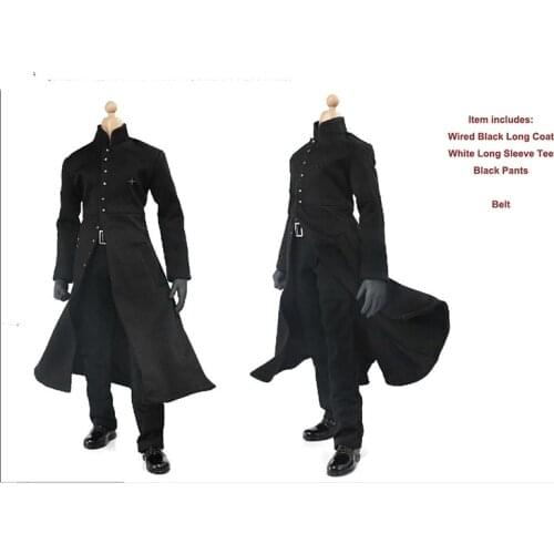 1/6 Scale Male Black Cloak Coat Pants Belt Set Models for 12''Figures Bodies Accessories Toys Gifts