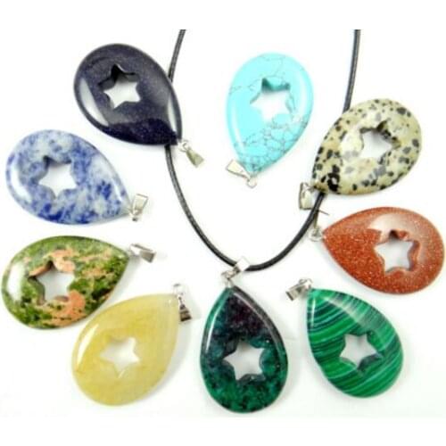 Natural stone Quartz Crystal Turquoises lapis tiger eye aventurine Water droplets pendant Jewelry making necklace Accessories