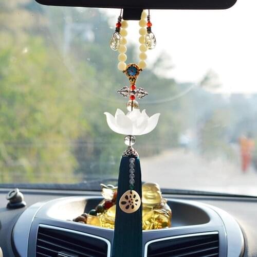 Jadeite azure stone Car pendant car interior ornament rear view mirror high grade crystal lotus Jade pendant