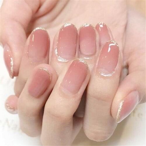 New cream red bean gradual pure color with shining sliver edge false nails Bride full nail tips cute decorated fake nails