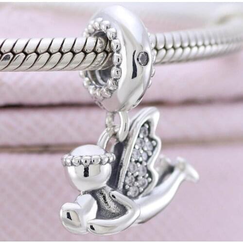 Original Angel of Love Heart With Crystal Pendant Beads Fit 925 Sterling Silver Bead Charm Bracelet Bangle Diy Jewelry