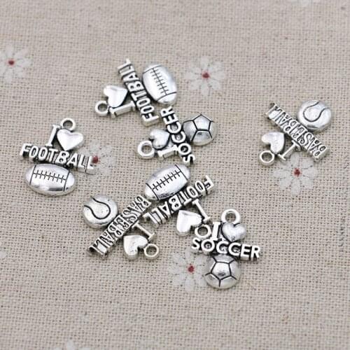 JAKONGO Antique Silver Plated Love Football Charms Pendants Jewelry Making Bracelet DIY Accessories Findings 20x18mm 10pcs/lot
