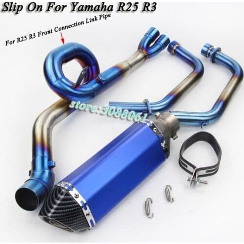 Full System Motorcycle Exhaust Carbon Fiber Muffler Pipe Modified Connector Front Middle Link Pipe Slip On For Yamaha R25 R3 R30