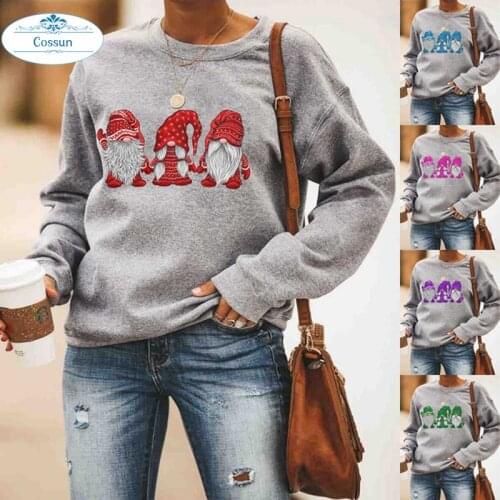 COSSUN 2020 Christmas Sweatershirt Three Santa Pattern Printed Round Neck Long Sleeve Pullover Sweater