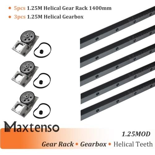MAXTENSO 5pc 1.25 mod helical rack 1400mm 3pc 1.25moudule helical short gearbox with timing belt HTD-550M hole 12.7mm/14mm CNC
