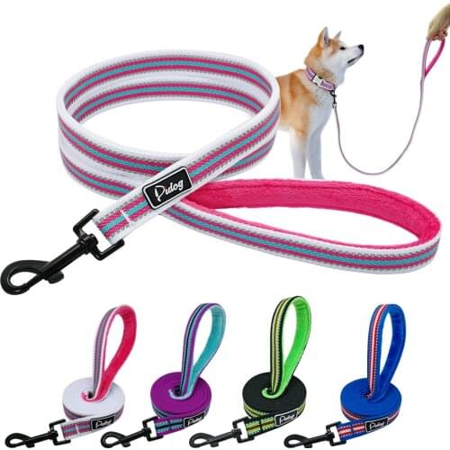 Reflective Dog Leash Soft Nylon Strip Pet Puppy Walking Leash Running Training Lead Rope For Small Medium Large Dogs Pink Blue