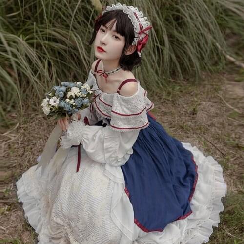 Japanese Style Sweet Lolita OP Dress Girly Gorgeous Lace Ruffles Princess Dresses Women Harajuku Elegant Lace-Up Tea Party Dress