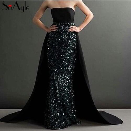 SoAyle 2019 Evening Dresses Long Sequin Prom Dresses for Women Arabia Celebrity Style Strapless Gorgeous Robe De Soiree