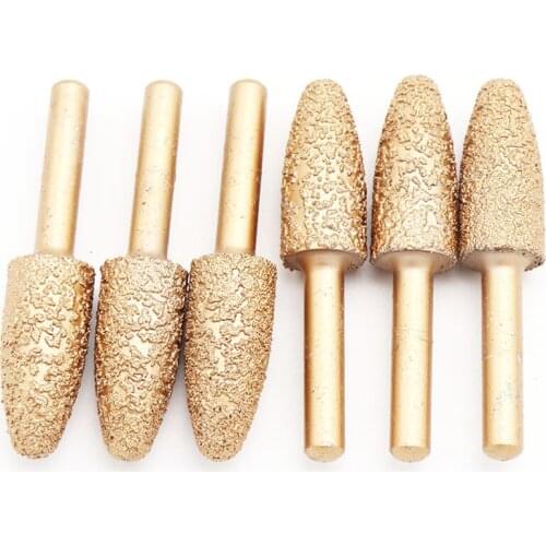 1pcs 6mm Shank Bullet Vacuum Brazed Diamond Burrs Alloy Grinding Head For Stone Jade Peeling Electric Carving Tool