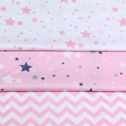 100% cotton PINK STARS chevron twill cloth DIY for kids crib bedding tent cushions handwork home decor patchwork tissue tela
